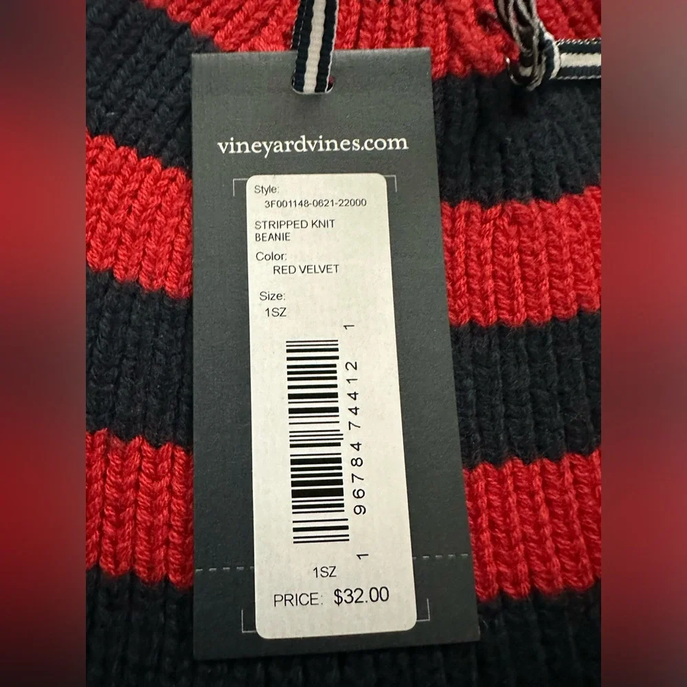 Vineyard Vines Boys Beanie in Blue and Red Stripes